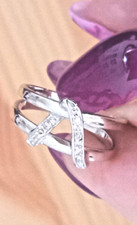 ?ANELLO in ORO bianco 18 kt 750 con DIAMANTI NATURALI doppia fascia V Mis 11?