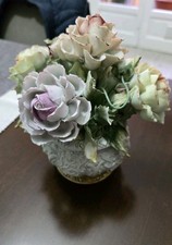 Vaso Mazzo Fiori Rose Ceramica Capodimonte Centro Tavola