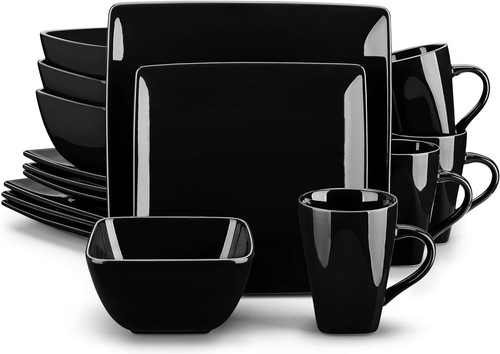 Set piatti quadrati 16pz nero - piatti,