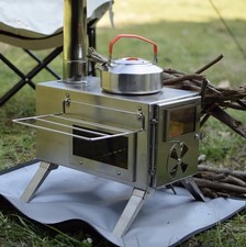 LAZZO-Stufa a legna portatile/campeggio-con tubi camino,vetro e ripiani laterali