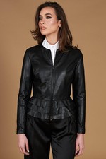 Giacca Vera Pelle Nera Donna Giubbotto Balze Primavera Made in Italy