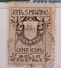 FRANCOBOLLO S. MARINO 1910 STEMMA SU CARTA SOTTILE RARISSIMO TIMBR.