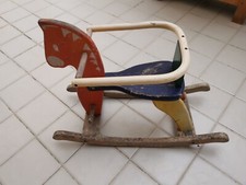 Cavalluccio a Dondolo Bambini Legno  Ciliegio Colorato  Vintage anni 70-80 Raro