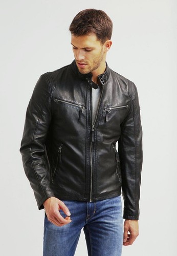Men leather jacket biker - leather,