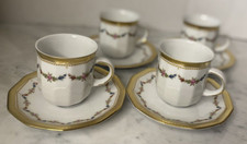 Set di 4 tazze e piattini Demitasse Tirschenreuth Baviera Germania bordo oro floreale