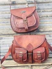 Borsa a tracolla da donna in pelle fatta a mano stile vintage 2 borse 13"+11"