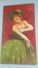 PIETRO SCOPPETTA (1863-1920) OLIO SU CARTONE DAMA CON GUANTI DA SERA ANNO 1898