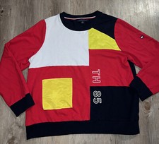 Vintage Tommy girocollo maglione Color Block felpa Hilfiger taglia XL blocco 85