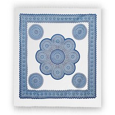 Telo Etnico bianco azzurro Indiano telo mare con frange arredo cotone 210x240 cm