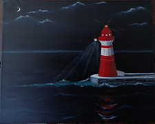 Notte faro Quadro Dipinto moderno originale sul tella a mano ad acrilica  40x50