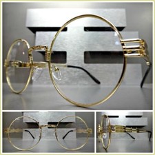 Uomo O Donna Vintage Retrò Stile Lenti Trasparenti Occhiali Tondo Oro Moda Frame