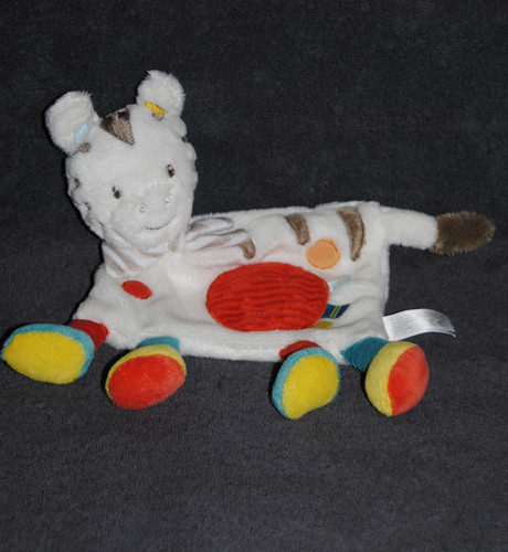 Doudou plat zèbre blanc - zèbre,