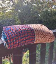 Plaid vintage crochet multicolore, grand couvre lit patchwork vintage 250 x 210