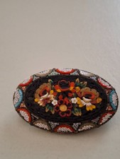 Spilla vintage in micro mosaico di vetro su base in ottone PERFETTA cm 5x3,2
