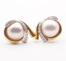 MIKAWA DAMIANI Orecchini oro 18kt perle mabe diamanti naturali Vintage 90