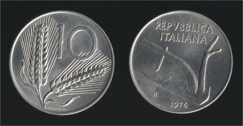 Lire 1976 spighe - spighe, aratro