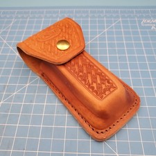 Custodia vintage XX fodero coltello cambio pelle marrone cestino intreccio 6"x5,25"