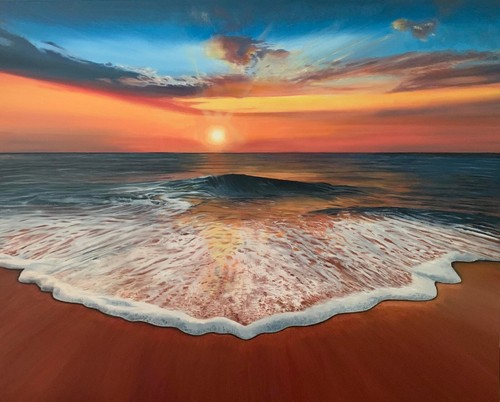 Tramonto sul mare - , olio