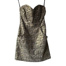 Abito da festa senza spalline H&M taglia 4 mini tasche sopra il ginocchio nero e oro