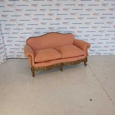 Divano Antico a Orecchioni Stile Barocco Legno Intagliato Dorato Tessuto Italia