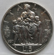 ITALY 5 Lire 1937 Rome XV