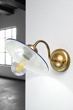 applique stile classico in ferro battuto e ceramica decorata blu lampada parete