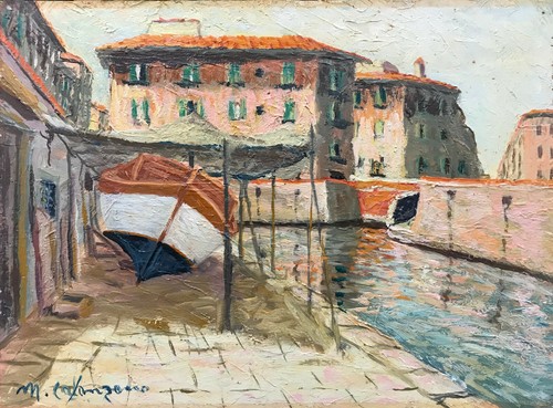 Dipinto olio tavoletta scali - olio,