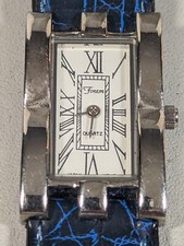 Orologio Forem quadrante bianco cassa rettangolare tono argento cinturino pelle blu