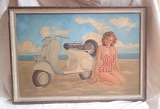 VESPA PIAGGIO CON PIN UP  DIPINTO AD OLIO 1955