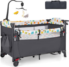 5 in 1 Lettino Neonato Con Materasso, Culla Da Campeggio Con Fasciatoio E Cintur