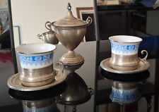 Set tazzine da caffè e zuccheriera in porcellana di Limoges e argento - Anni 50