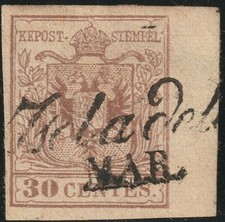 C.30 BORDO A DX SASS 9 USATO BEN MARGINATO ANNULLO ISOLA DELLA SCALA PT. 5 RARO