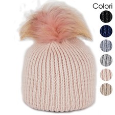 Cappello donna invernale pon pon berretto caldo da ragazza beanie maglia costine