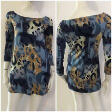 DIANE VON FURSTENBERG Vestito abito blu celeste beige fantasia Tg 2 Seta