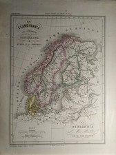 Antica mappa Scandinavia Danimarca Svezia Norvegia Finlandia Baltico 1864