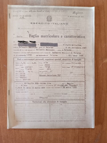 Foglio matricolare maresciallo - foglio,