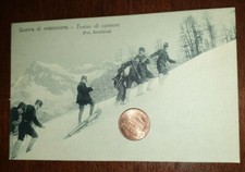 Cartolina d'epoca militare Prima guerra mondiale montagna neve Traino Cannoni