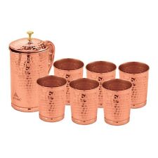 Elaborato Rame Brocca Set Con 6 Vetro per Conservazione Acqua & Servire Articoli