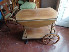 Carrello bar Porta Vivande vintage  legno Di Noce e ottone con rotelle - anni 60