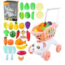 AnJeey Carrello della Spesa Giocattolo per Bambini con Cibo da Tagliare,29 Pezzi