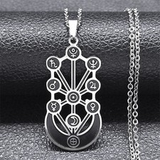 Collana Kabbalah Albero della Vita Luna Crescente Ciondolo Esoterico Uomo Donna