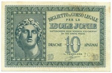 10 DRACME OCCUPAZIONE ITALIANA DELLA GRECIA ISOLE JONIE APRILE 1942 BB/BB+