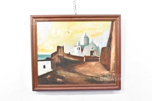 Quadro dipinto case sul mare - case,