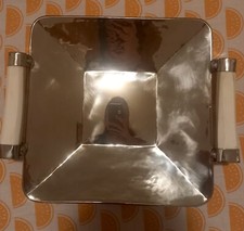 Vassoio quadrato in lega argentata alpaca con manici di osso di mucca