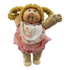 Bambola bambino Coleco Cabbage Patch 1985 vintage in vestito rosa con bavaglino