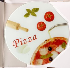 PIATTO PORTA PIZZA E TAGLIERE PIZZA-VETRO DECORATO CM.32+TAGLIAPIZZA IN ACCIAIO