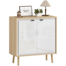 HOMCOM Credenza Moderna 2 Ante con Ripiano Regolabile 72x35x77cm Bianco e Rovere