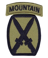 10th Mountain Division OCP Patch con linguetta MTN cucita insieme con gancio di fissaggio (EA)