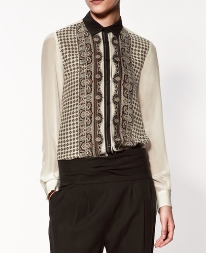 Zara camicia donna seta beige