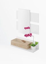 Mobile ingresso sospeso entratina con specchio e cassetto bianco e rovere